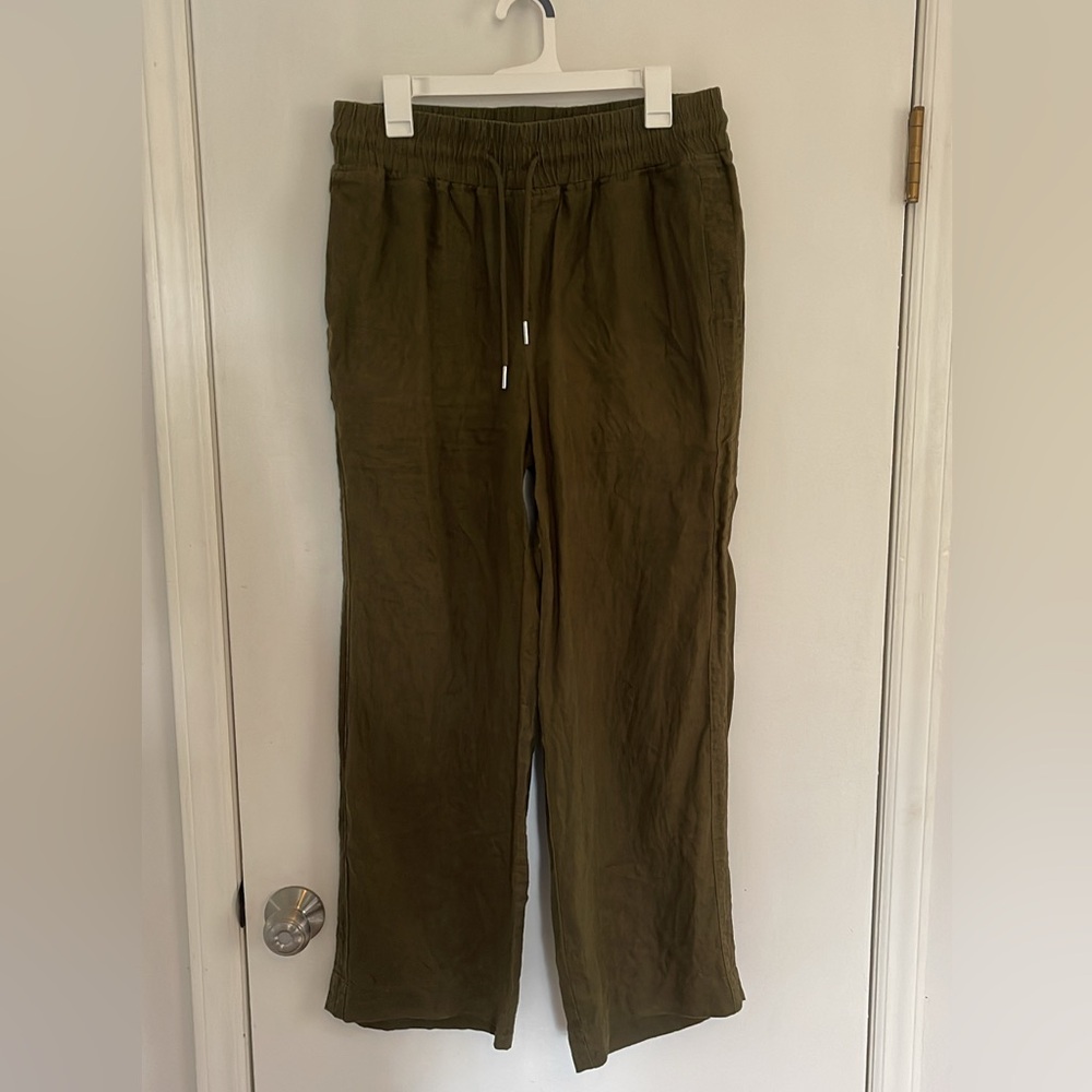 Quince Linen Wide Leg Pants Martini Olive